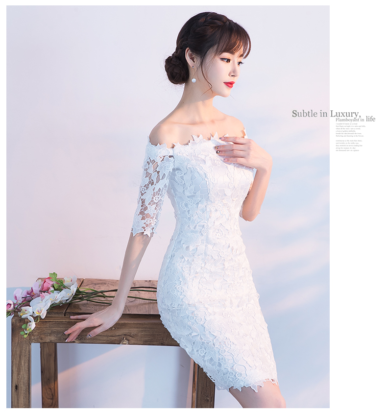 Pro-order ชุดเช่า เดรส สีขาว ปาดไหล่ ลูกไม้ ถ่ายพรีเวดดิ้ง