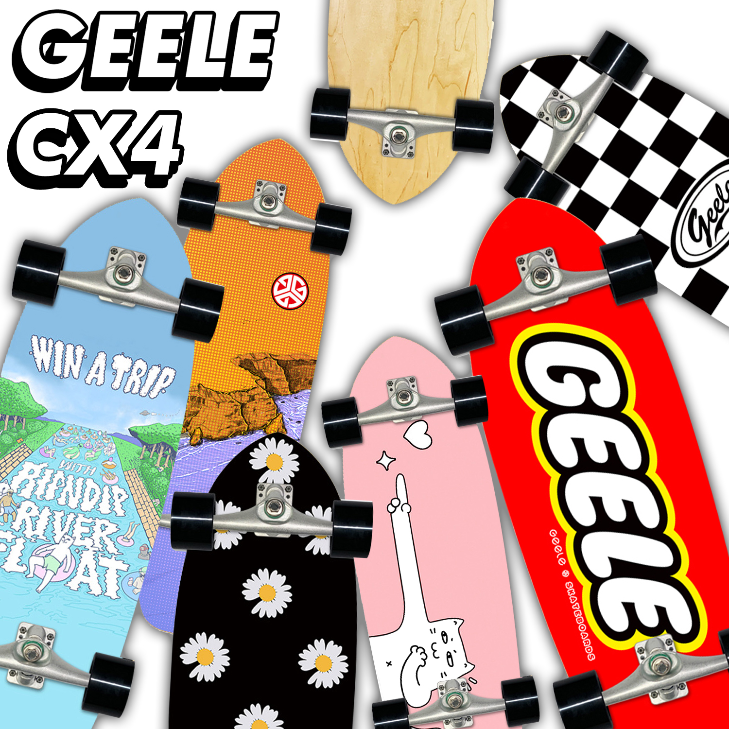 GEELE CX4 เซิร์ฟสเก็ต Surfskate เลี้ยวแคบ 40 องศา บอร์ดทำจากไม้ Canadian Maple 7 ชั้น