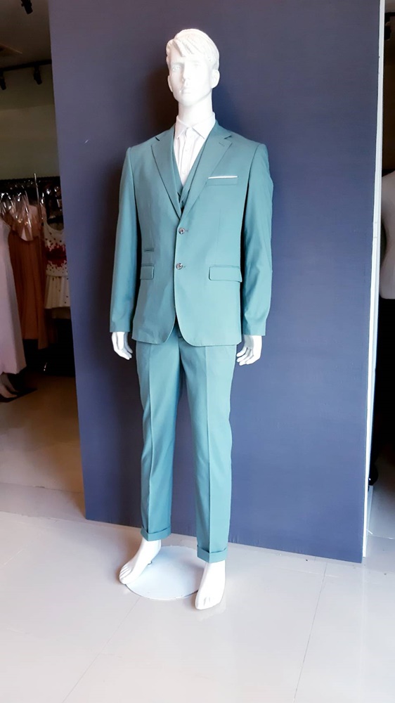 พร้อมเช่า เสื้อสูทชาย สีเขียวมิ้นต์เข้ม สีเขียวพาสเทล Dark Pastel Mint Green (พร้อมเสื้อกั๊ก)