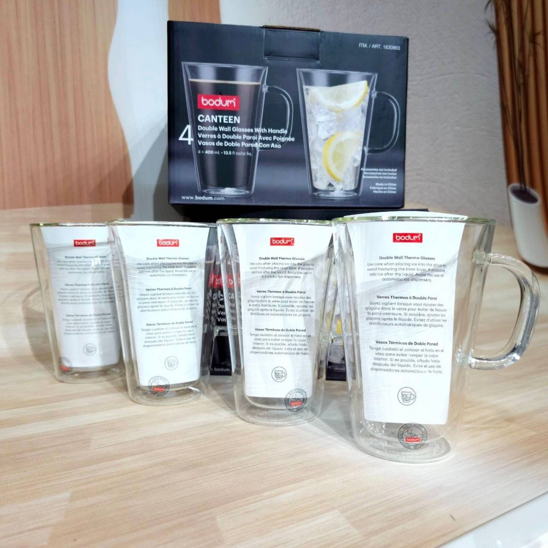 Bodum double wall glasses with handle 400ml (pack of 4) แก้วรักษาอุณหภูมิ