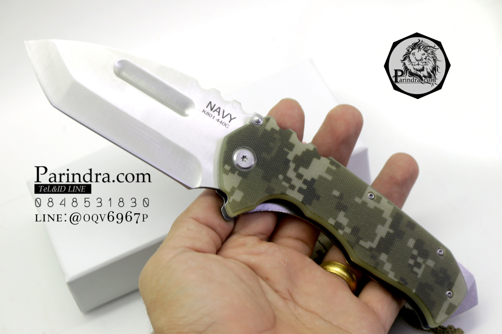 มีดพับ Navy รุ่น K801C สีเขียวทหาร ด้าม G10 ทรงสวย ของแท้ 100%