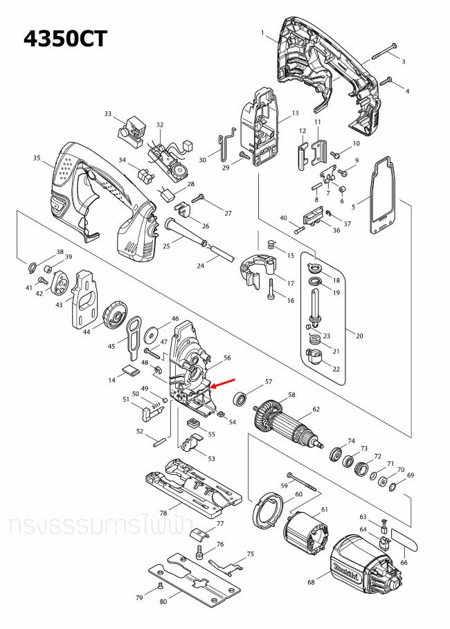 GEAR HOUSINGCOMPLETE เลื่อยจิ๊กซอร์ Makita มากีต้า 4340CT, 4350CT [#56] Pn.153337-5 (แท้) ##