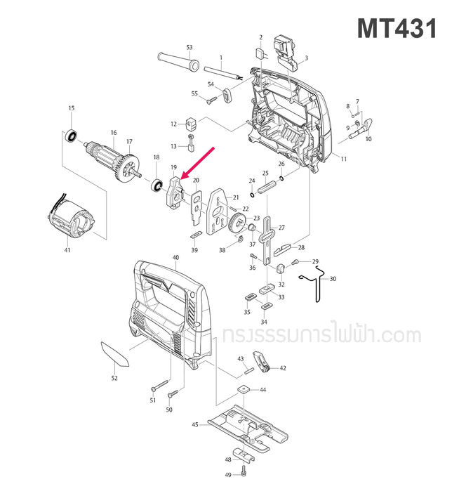 โครงเสื้อบังใบ เลื่อยจิ๊กซอว์ Maktec, Makita MT431, 4329 [#19] Pn.152600-3 (แท้) ##