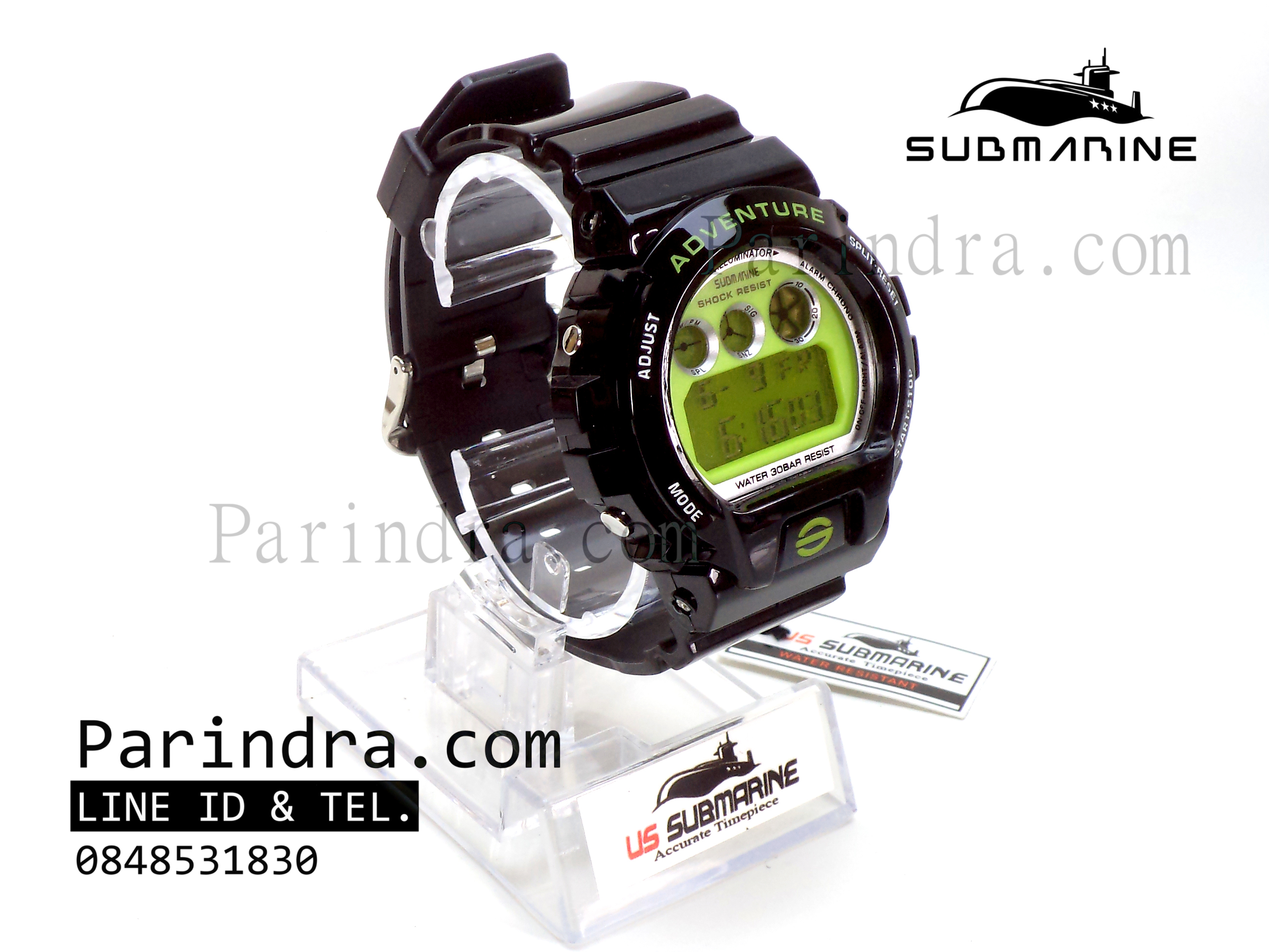 นาฬิกา US submarine Adventure Protector รุ่น TP1279M สีดำตัดเขียวอ่อน พื้นหลังเขียว