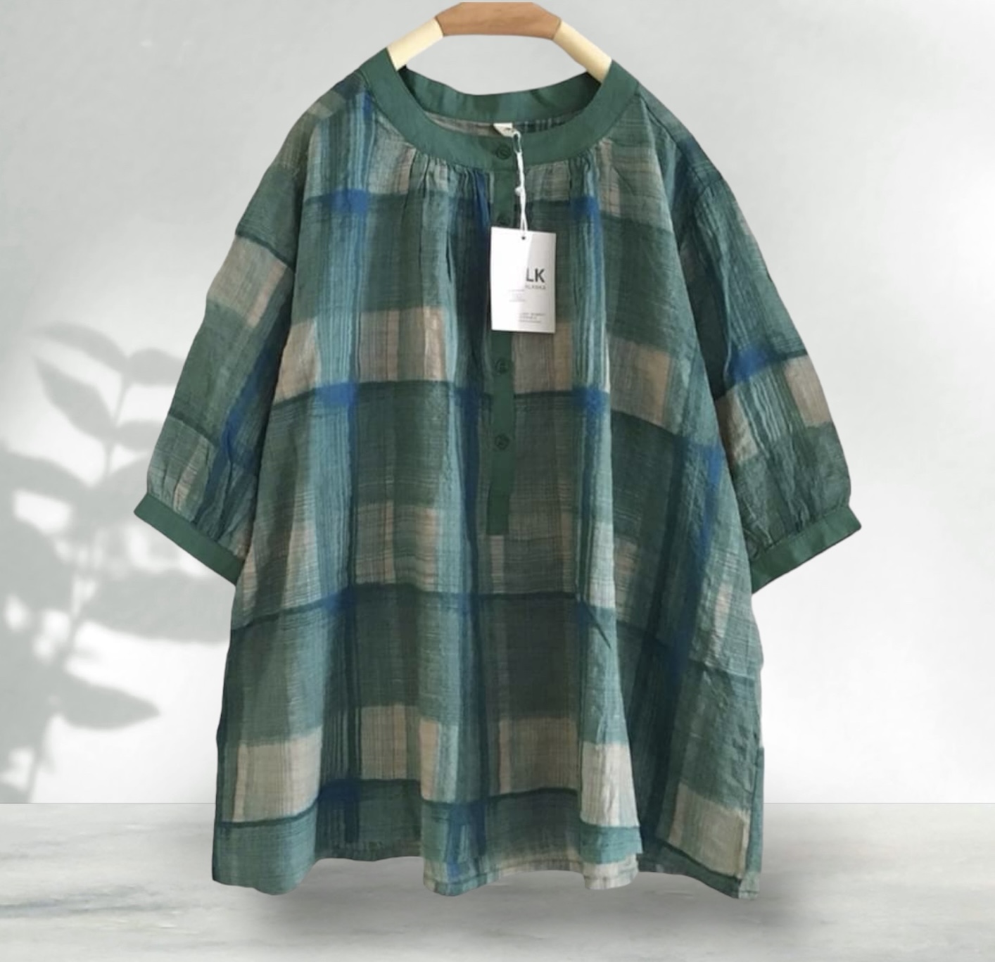 เสื้อผ้าฝ้ายลายสก็อตทรงโอเวอร์ไซส์