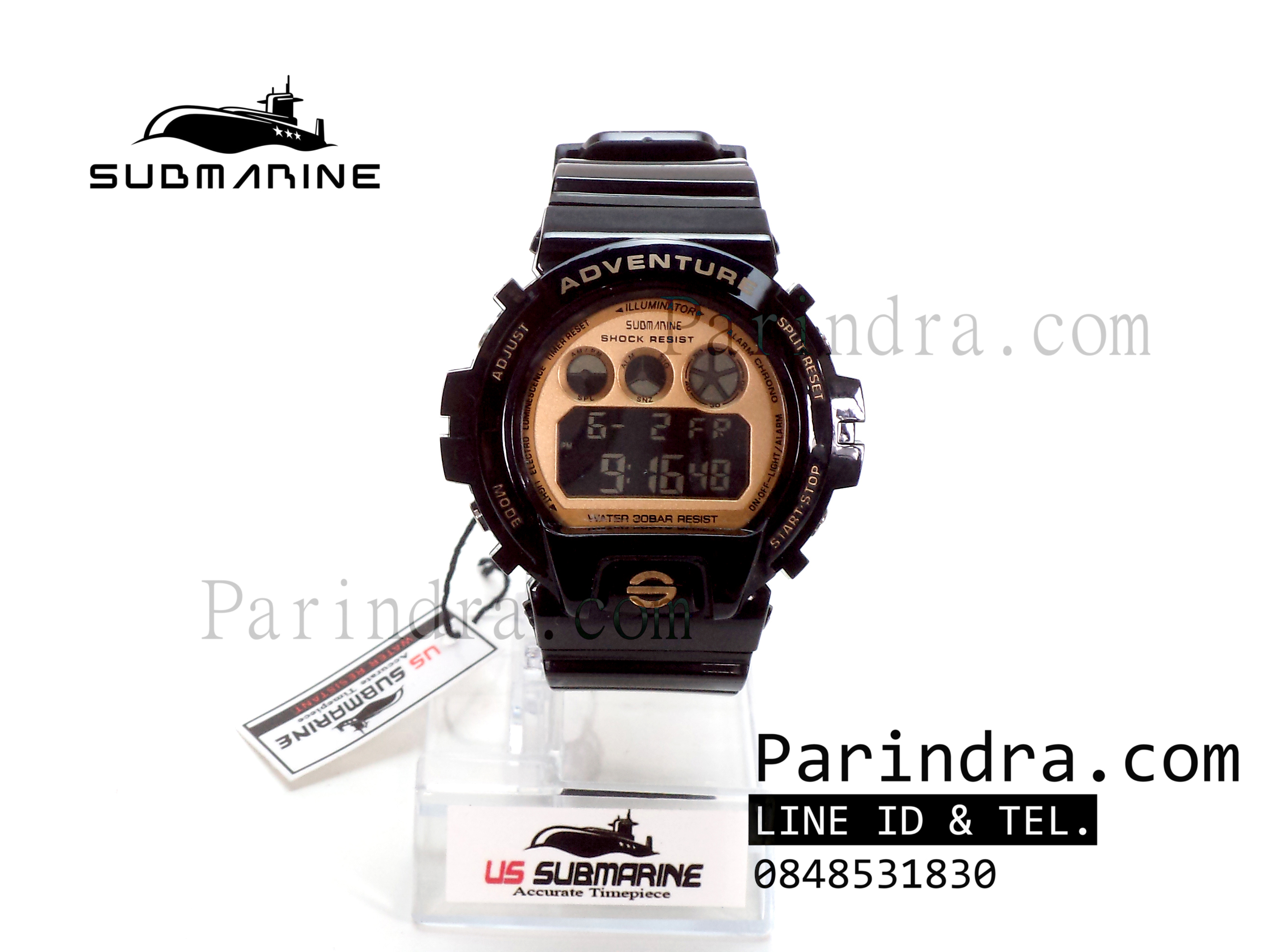 นาฬิกา US submarine Adventure Protector รุ่น TP1279M สีดำตัดทอง พื้นหลังดำ