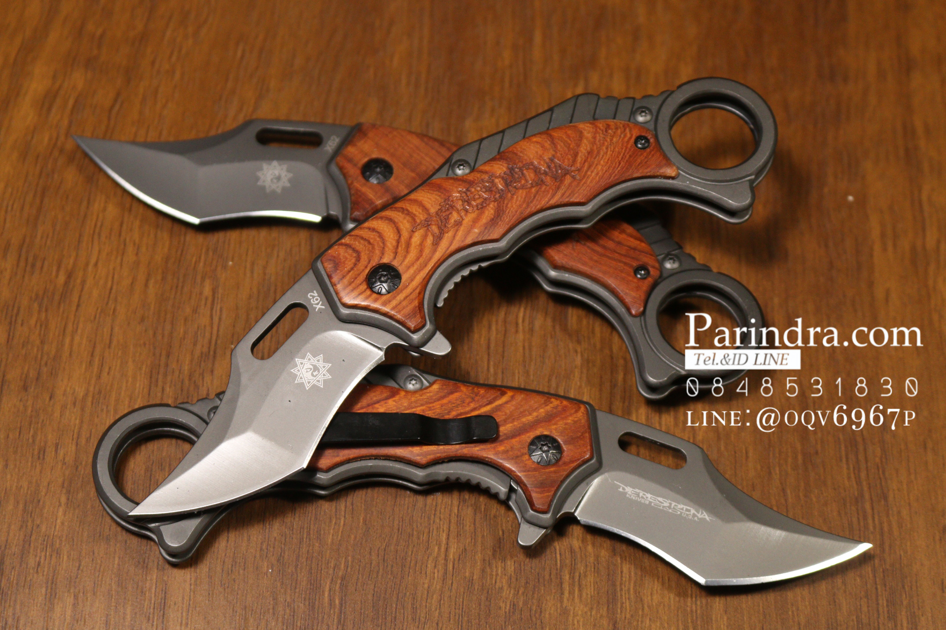 มีดคารัมบิต (Karambit) Tactical Karumbit Deresrina Knife (OEM) ด้ามไม้สีน้ำตาลแดง