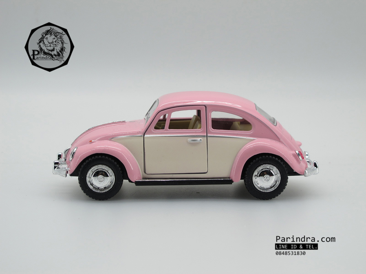 โมเดลรถเหล็กรถเต่า Volkswagen 1967 อัตราส่วน 1:32 สีชมพูหวาน ประตูขาว