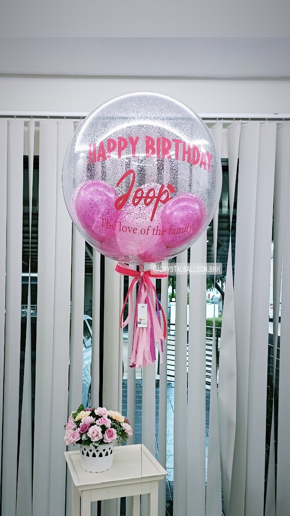 ลูกโป่ง วันเกิด Bubble ขนาด 24" กลิตเตอร์เงิน พร้อม ลูกโป่ง 6" 6 ลูก พร้อมตกแต่ง สามารถเปลี่ยนสีลูกโป่ง/เปลี่ยนข้อความ/เปลี่ยนขนาดได้