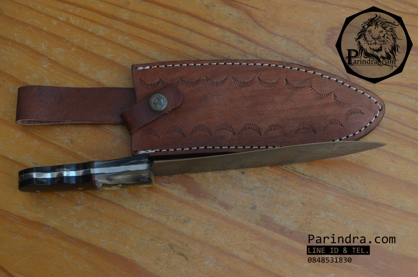 มีดดามัสกัส (Damascus) ด้ามเขากวางแรม (Ram's Horn) ขนาด 11 นิ้ว ตีพับ 300 ชั้น นำเข้าจาก ไซปรัส DCY001