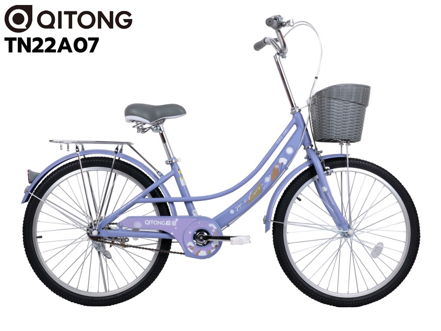 จักรยานแม่บ้าน QITONG รุ่น TN22A07 24" City bike ล้อ 24 นิ้ว ไม่มีเกียร์ เฟรมเหล็ก พร้อมตะกร้าวินเทจ
