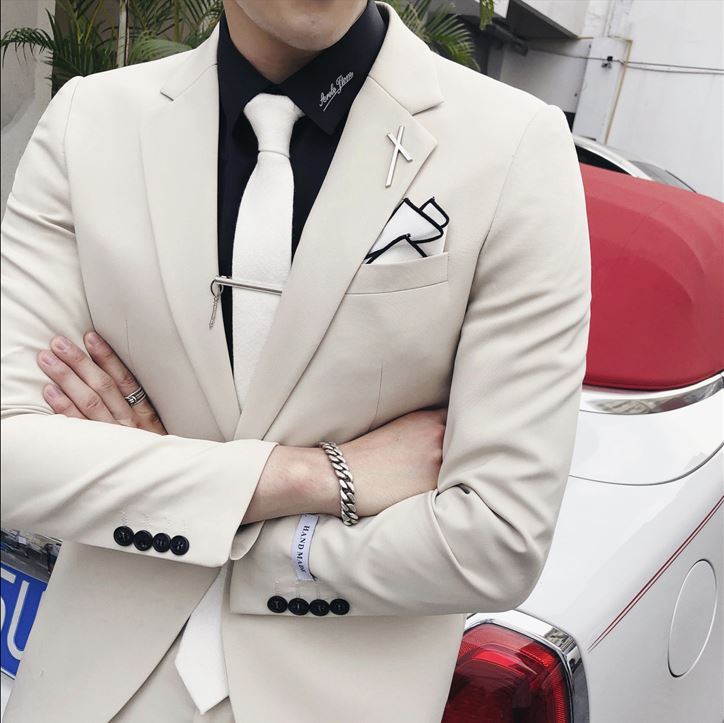 พร้อมเช่า เสื้อสูทชาย สีApricot หล่อเนียบ ทรงสลิม ** เฉพาะ S,M**