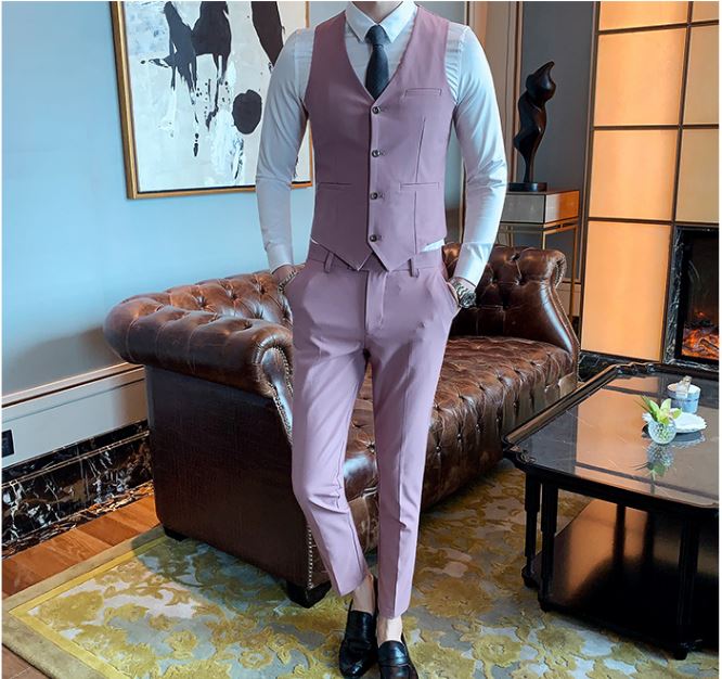 Pre-order ชุดสูทชาย เนื้อผ้าฟูเด้ง สีดำ (พร้อมเสื้อกั๊ก)