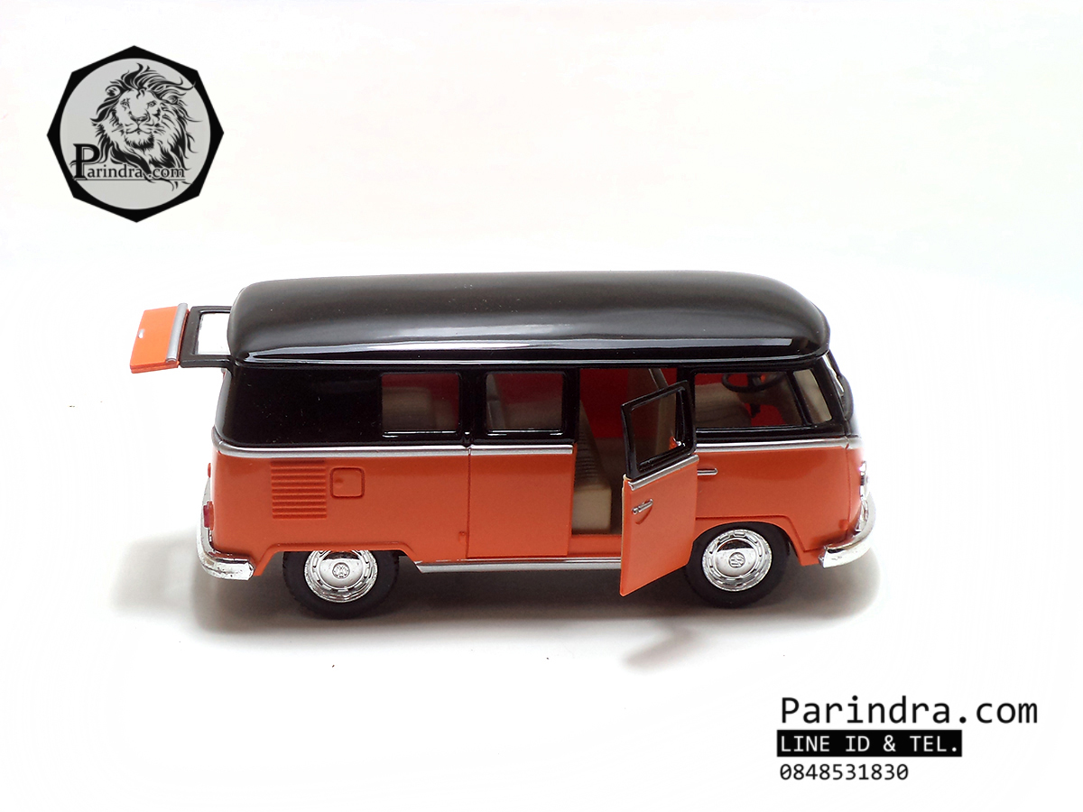 โมเดลรถเหล็ก รถตู้โฟล์ค รถเต่า Volksawagen Classical bus 1962 สีส้ม