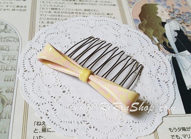 Aznavour หวีสับ&หวีเสียบเซลลูโลส โบว์ลายกราฟิก ( Pink&Yellow )