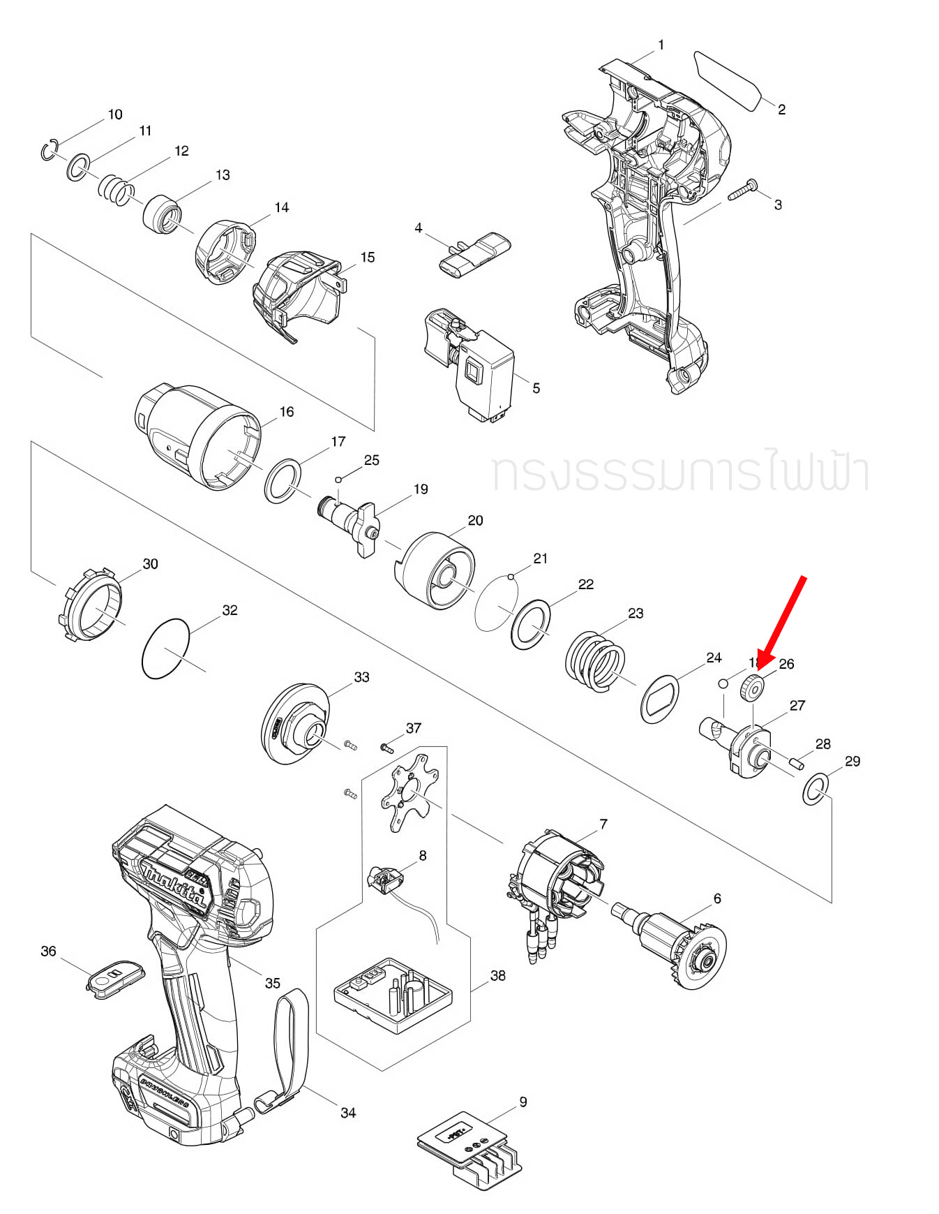 เฟือง สว่านไร้สาย มากีต้า-Makita TD111D [#26] Pn.221437-0 (แท้) ##