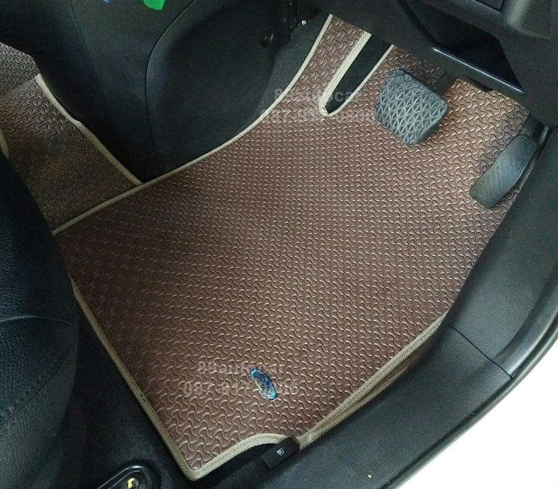 ราคาพิเศษพรมปูพื้นรถยนต์ Mazda 2 2012 ลายจิ๊กซอร์สีน้ำตาลขอบครีม