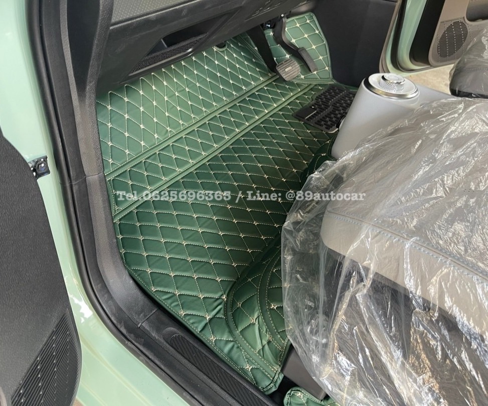 พรมปูพื้นรถยนต์ Wuling Air EV ปูพรม6D สีเขียวด้ายทอง เต็มคัน