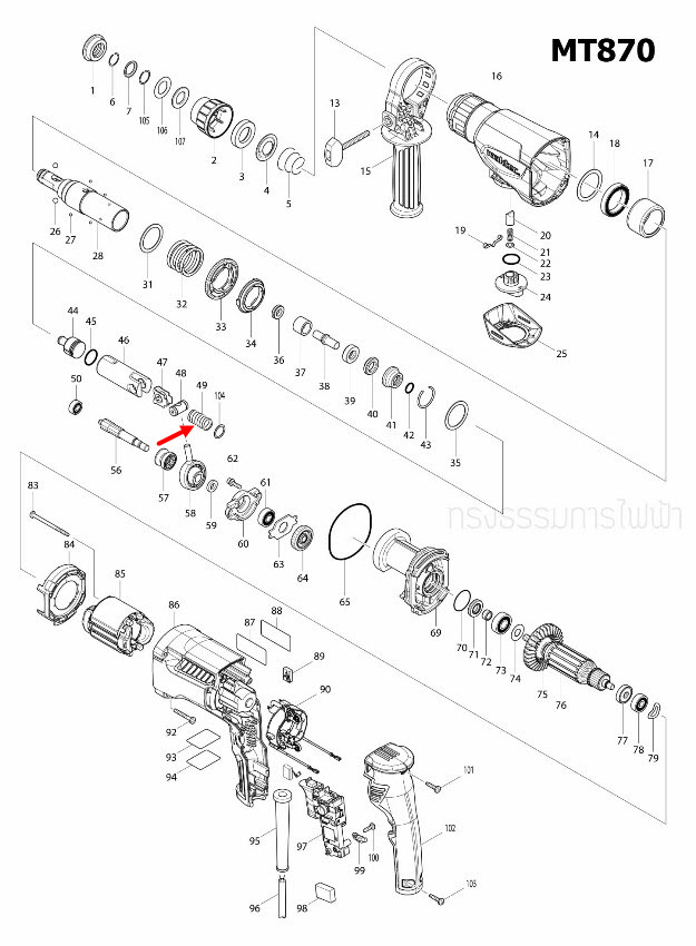 COMPRESSION SPRING 14 สว่านโรตารี่ Maktec มาคเทค, Makita มากีต้า MT870, MT871, M8701, M8701B [#49] Pn.234098-7 (แท้) ##(*)