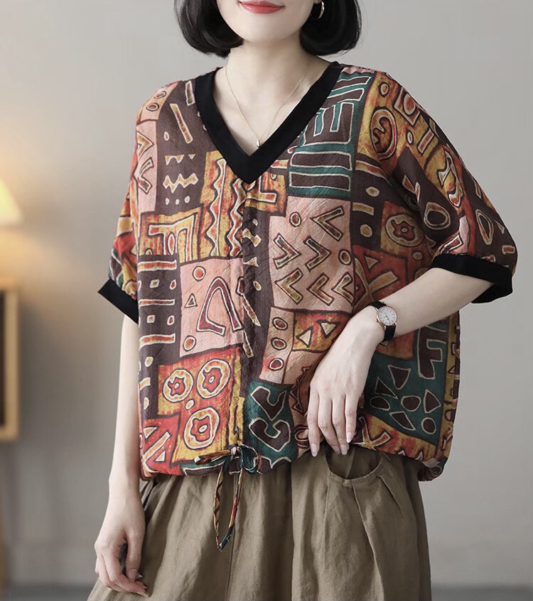 เสื้อคอวีทรงโอเวอร์ไซส์ ผ้าTencel