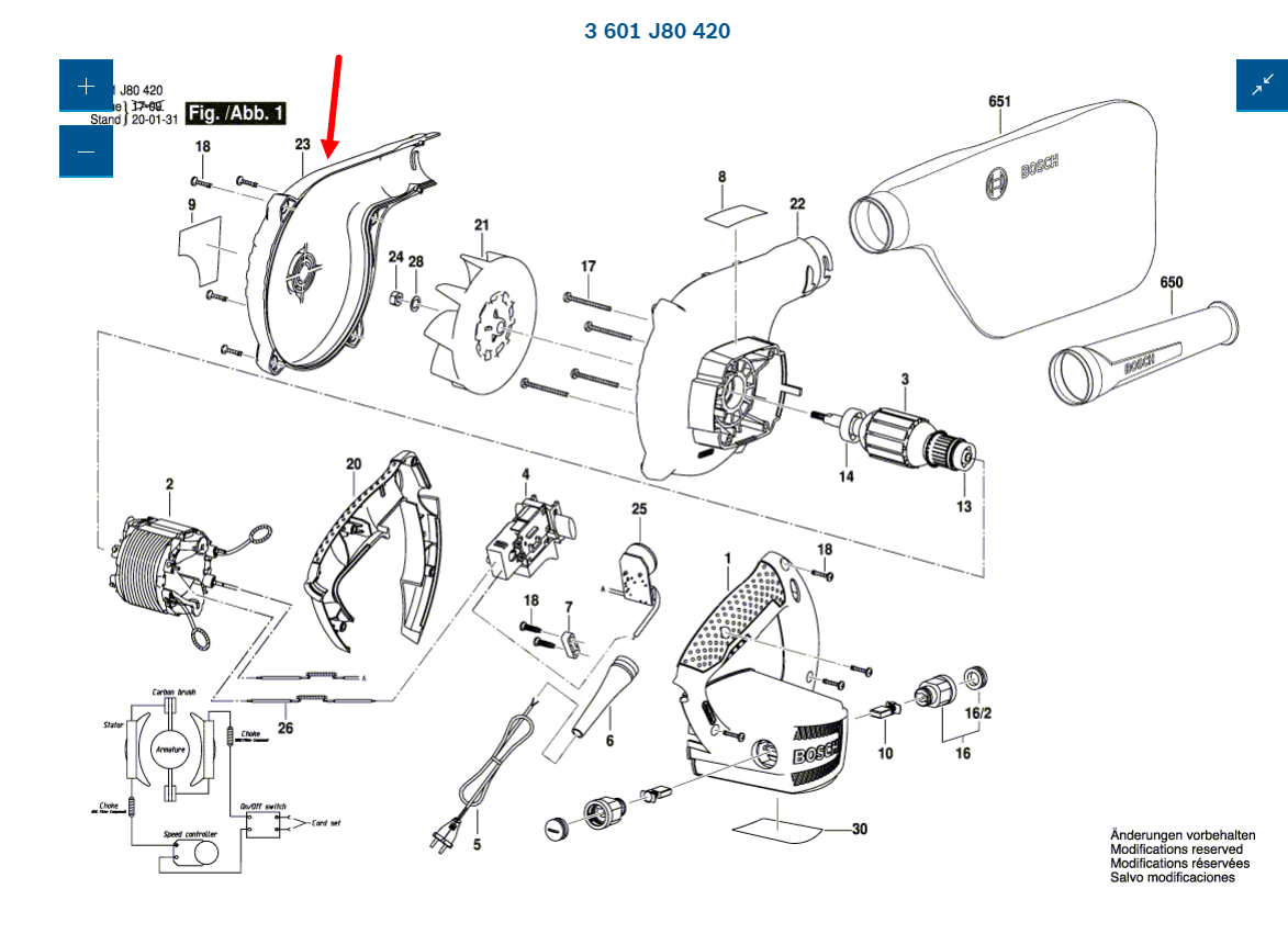 Fan Cover เครื่องเป่าลม Bosch บอช GBL 800 E [#23] Pn.1600A0015P (แท้)## (**)
