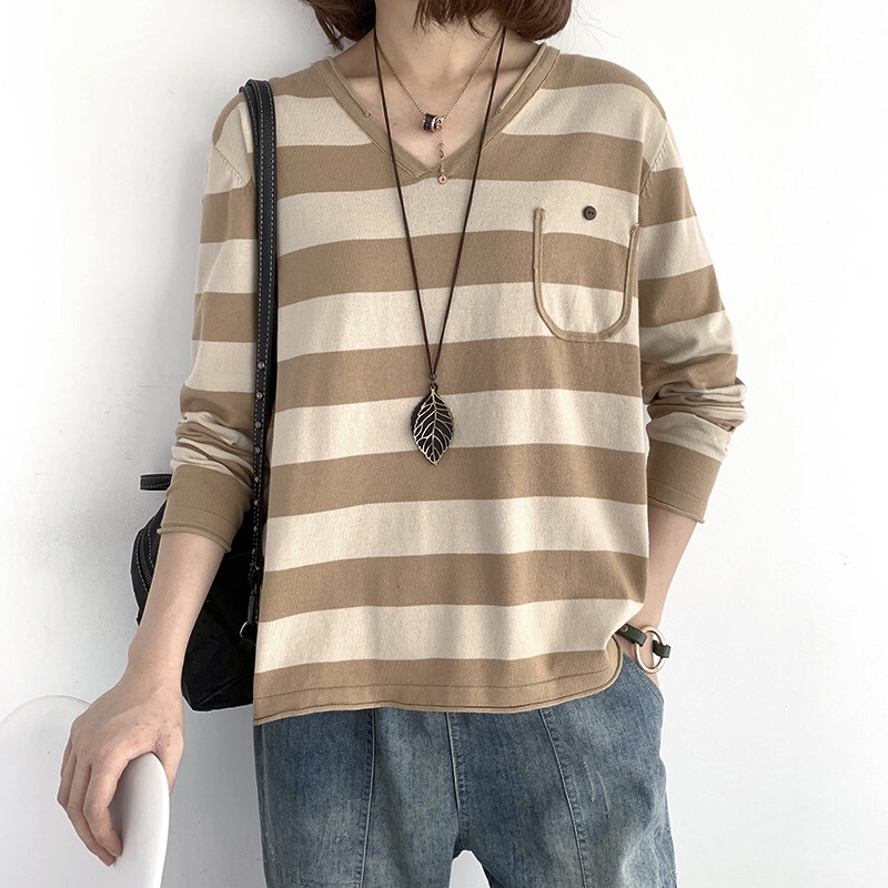 เสื้อยืดไหมพรมลายทาง