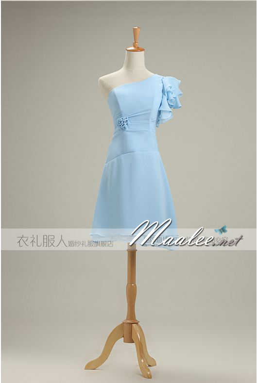 sale พร้อมส่ง ชุดราตรีสั้น สีฟ้าอ่อน ชุดเพื่อนเจ้าสาว Blue-001F