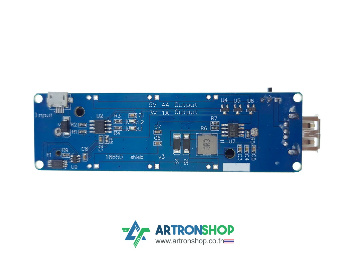 โมดูลชาร์จแบตเตอรี่ 18650 พร้อมช่องจ่ายไฟ 3V/5V USB Battery Shield V3