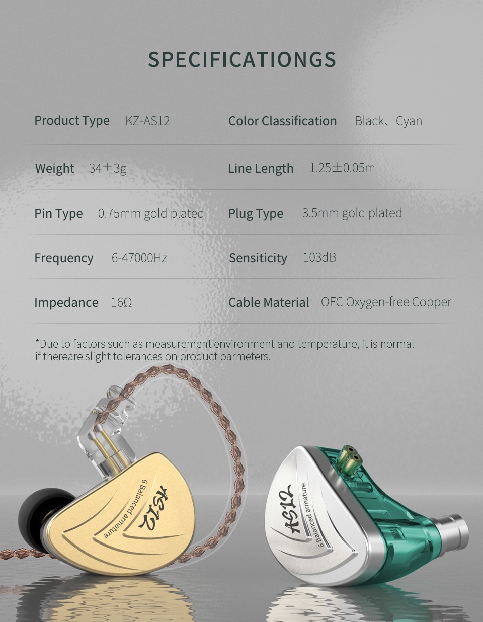 ขาย KZ AS12 สุดยอดหูฟัง Pure Balanced 6 ไดร์เวอร์ (6BA) ถอดสายได้