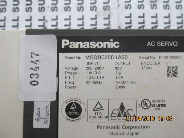 SERVO DRIVE “ PANASONIC ” รุ่น MSDB025D1A30