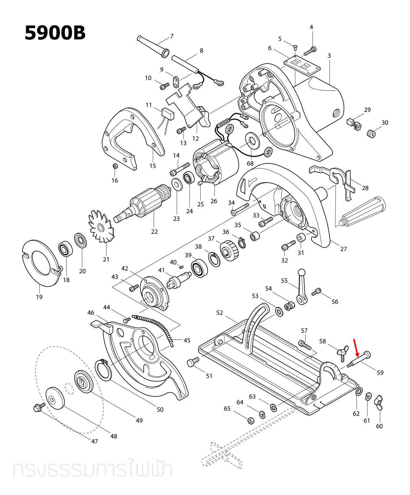PAN HEAD SCREW M เลื่อยวงเดือน Makita มากีต้า 5900B [#59] Pn.251221-9 (แท้) ##(*)