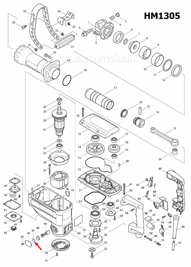 ยางรองฝาถ่าน สกัด เจาะพื้น Makita HM1302 [#84,85], HM1305, HM1306 [#47] Pn.421034-4 (แท้) ##(*)