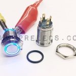 Switch กดติดปล่อยดับ 12mm มีไฟวงแหวนสีฟ้า 3V