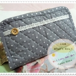 กระเป๋าสตางค์ใบยาว ผ้าคอตตอนไทย สีเทาลายจุดใหญ่ เรียบหรู - Pre order ราคานี้ส่งฟรี