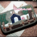 กระเป๋าเงินใบยาว ลายบ้าน ผ้าทอญี่ปุ่น งาน Applique -Pre Order ราคานี้ส่งฟรี