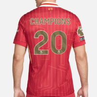 เสื้อลิเวอร์พูลแชมป์พรีเมียร์ลีก 2024/25 รุ่นแฟนบอล อาร์มทองพรีเมียร์ลีก no room for racism ด้านหลัง CHAMPIONS 20 ของแท้