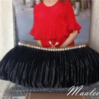 พร้อมส่ง Evening Clutch กระเป๋าออกงาน สีดำ ผ้าซาตินอัดพลีท แต่งคริสตัลหรู พร้อมสายโซ่สะพาย สั้น/ยาว