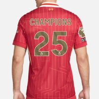 เสื้อลิเวอร์พูลแชมป์พรีเมียร์ลีก 2024/25 รุ่นแฟนบอล อาร์มทองพรีเมียร์ลีก no room for racism ด้านหลัง CHAMPIONS 25 ของแท้