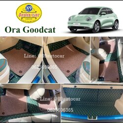 พรมปูพื้นรถยนต์ Ora Goodcat ปูพรมVVIP ด้ายคู่ สีเขียวด้ายทอง + ไวนิลดักฝุ่นสีครีม