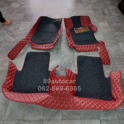 พรมปูพื้นรถยนต์ Honda Accord G9 พรม8D สีแดงไวน์ เย็บติดไวนิลสีเทา