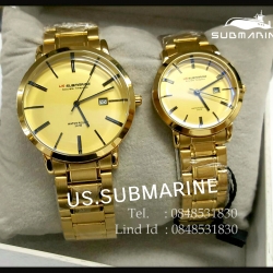 นาฬิกาคู่ US submarine รุ่น J117MD เรือนสีทองหน้าปัดสีทองแพคคู่