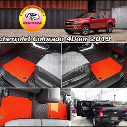 โรงงานพรมรถยนต์ พรม7D Chevrolet Colorado 4 ประตู 2013-2020 สีดำด้ายแดง + ไวนิลดักฝุ่นสีแดง เข้ารูป