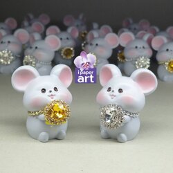 หนูมุสิกะคู่ คริสตัลงานพรีเมี่ยมเงินทอง | บริวารพระพิฆเนศ ถวายเพชรเงินเพชรทอง งานปราณีต