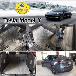 พรมรถยนต์ Tesla Model Y ปูพรม6D สีเทาด้ายเทา เต็มคัน