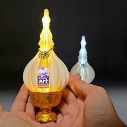 พานพุ่มเงินพุ่มทองจิ๋ว พุ่มโคมเชิงเทียนLEDถ่านกระดุม สินค้าไทย งานปราณีต | ประดับหิ้งพระ ของขวัญ ของชำร่วยมงคล