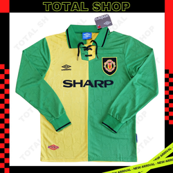 Manchester United 1993/94 Away Vintage Jersey เสื้อฟุตบอลแมนยูย้อนยุคแขนยาว SHARP แมนยูคอเชือกเขียวเหลือง