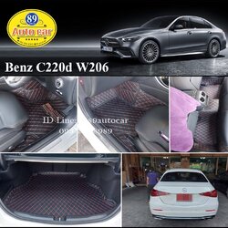 พรมรถยนต์ Benz C220d W206 ปูพรม6D สีดำด้ายแดง ลายเคฟล่า + ท้ายเก็บของ