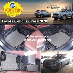 พรมปูพื้นรถยนต์ Toyota Collora Cross ปูพรม7D สีดำด้ายฟ้า ปูทับด้วยพรมดักฝุ่นสีเทา