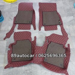 พรมรถยนต์ Nissan Almera 2022 พรม7D สีแดงเลือดหมู เสริมด้วยพรมดักฝุ่นสีน้ำตาล