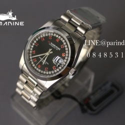นาฬิกา US submarine รุ่น SUB101M D สีเงินล้วนหน้าปัดสีดำเพชรแดง